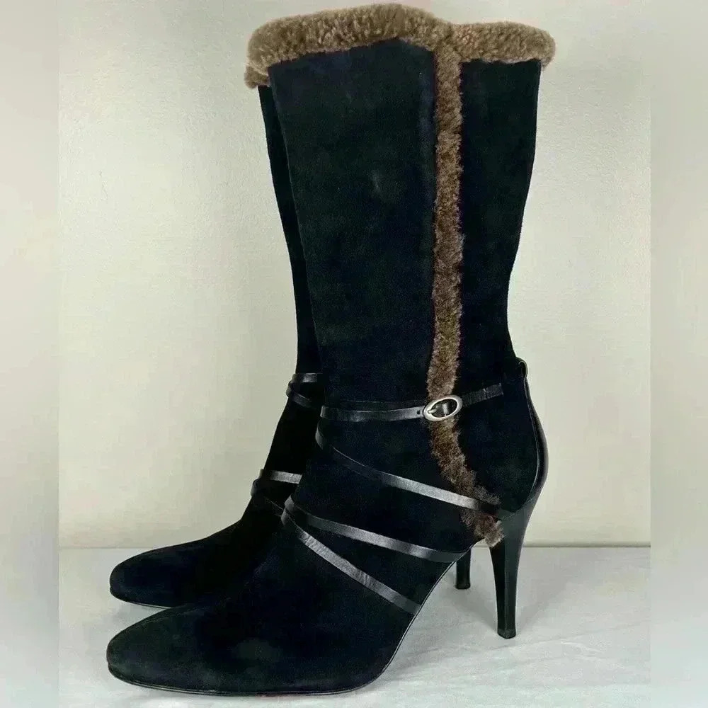 Circa Joan & David Dulcinea Black Suede Mid Calf Boot Women’s Size 8.5 Medium
